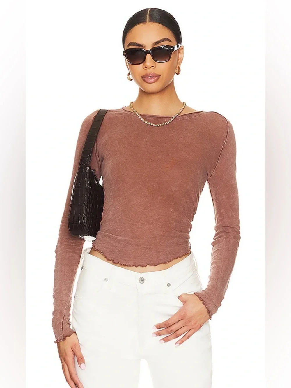 Free People We The Free Be My Baby Long-Sleeve Tee Cocoa Brown New Medium